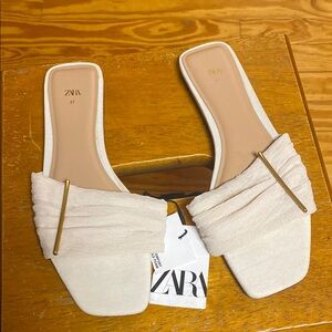 Zara Cream Knotted Slide Sandals brand new